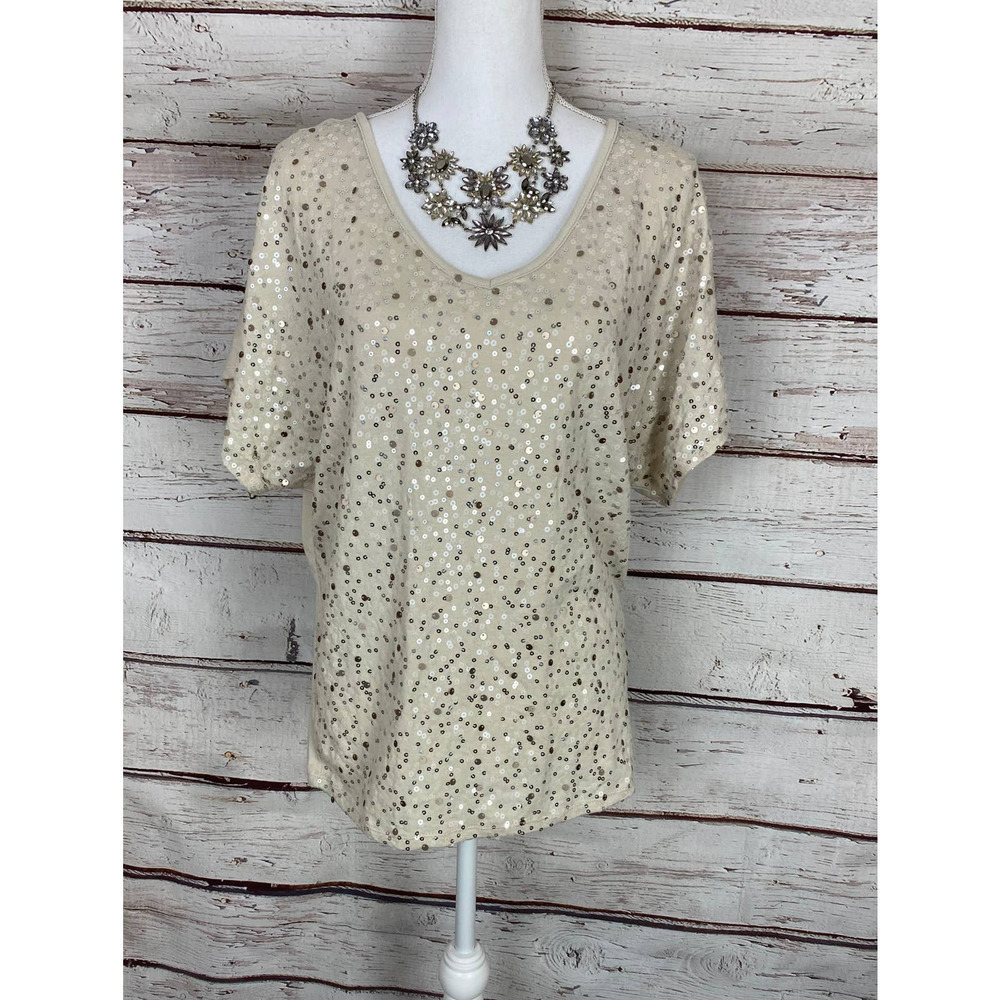 Women’s Short Sleeve Sequin Front Top M